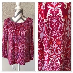 Tracy Negoshian Pink and Red Ornate Peasant Blouse